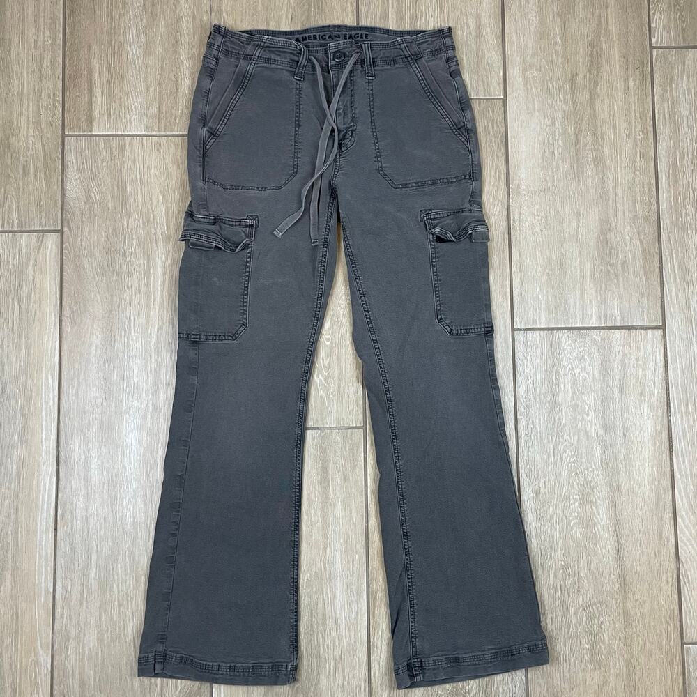 American Eagle Cargo Pants Womens 6 Gray Wide Leg Utility Tie Waist Y2K